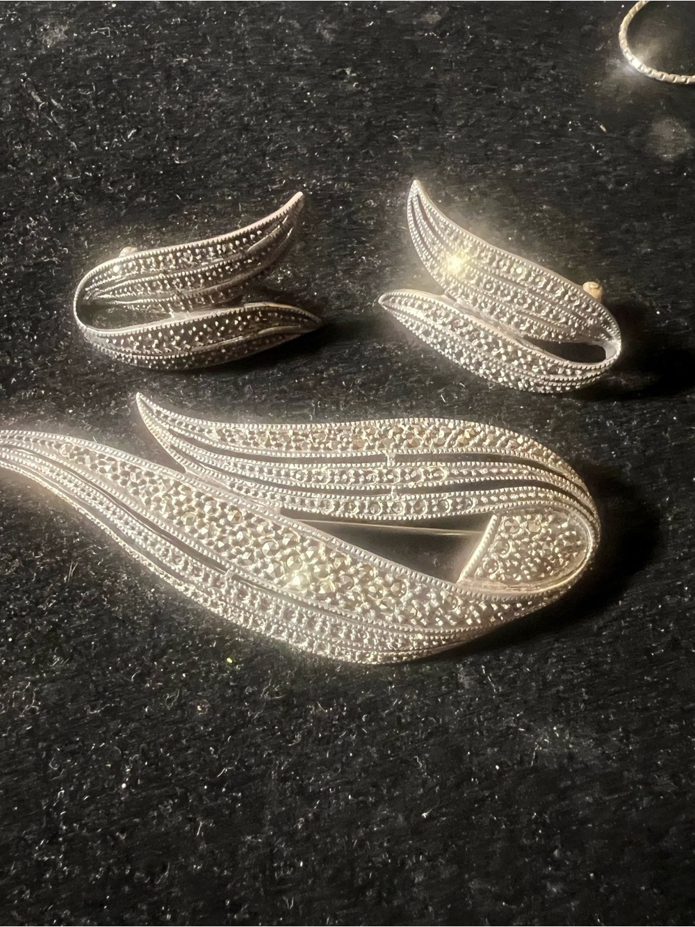 Vintage Judith Jack Sterling Marcasite Brooch & Earrings Set